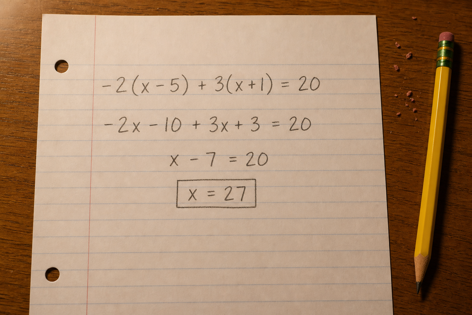 Handwritten algebra scratch work read by Mathnova